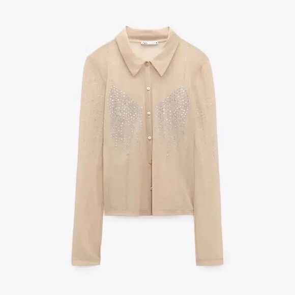ZARA RHINESTONE TULLE SHIRT - Picture 7 of 9